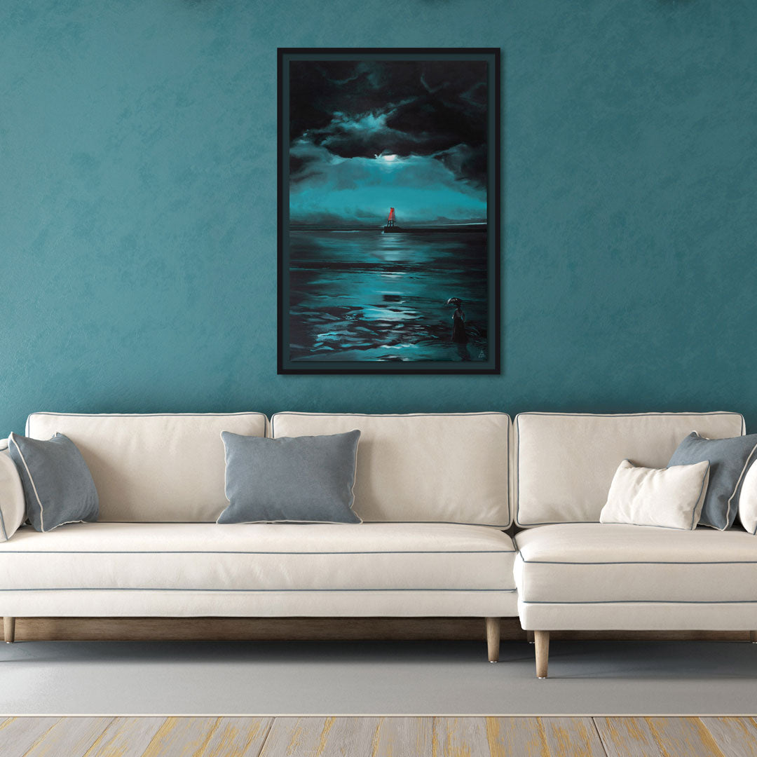 A Study in Tiffany Blue hanging on a teal coloured wall