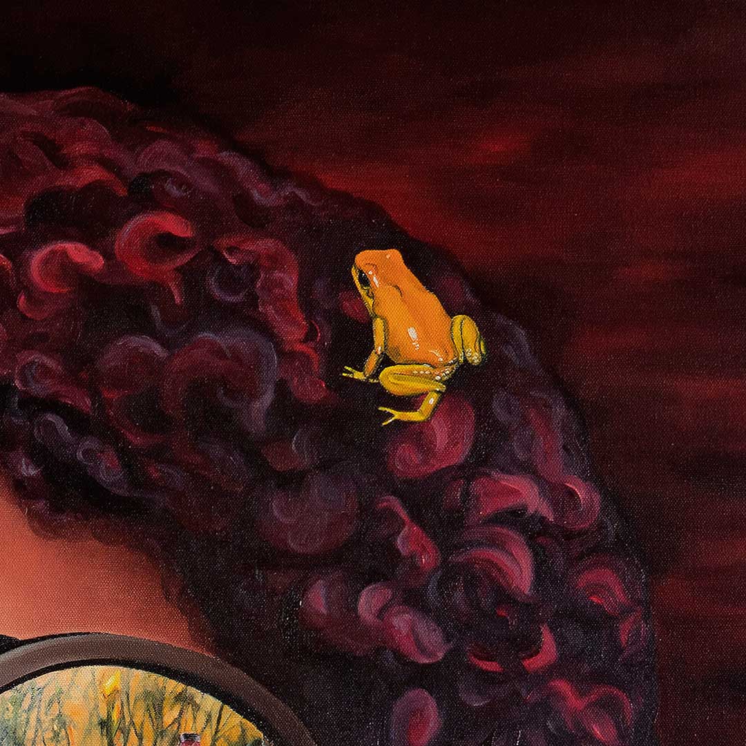 Amazon Tree Frog sitting in hair painting