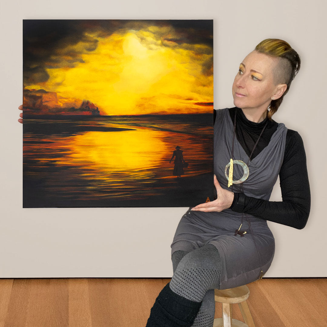 Anna-Marie Buss artist holding A Study in Brimstone