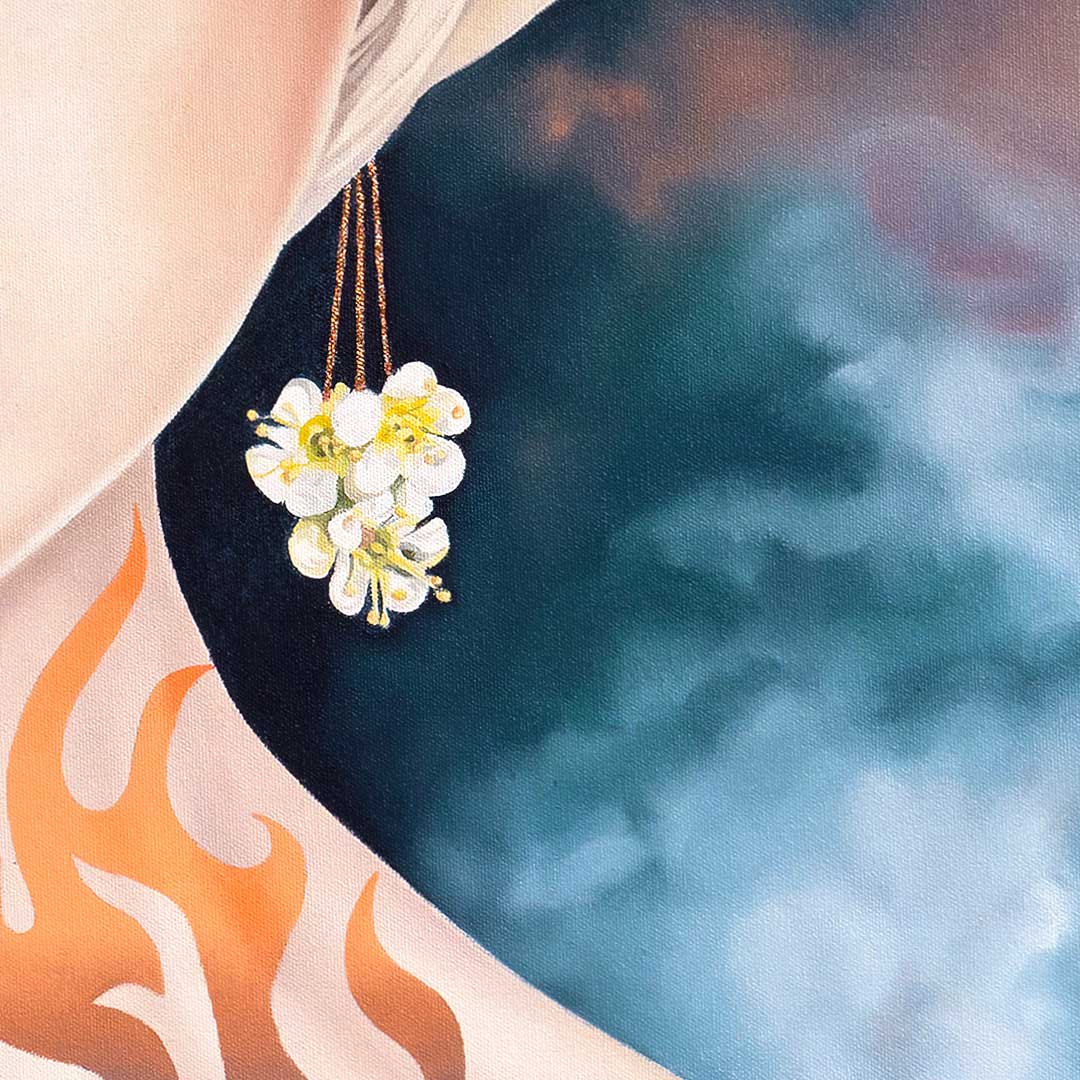 Chamise flower earrings with rose gold leaf stem painting