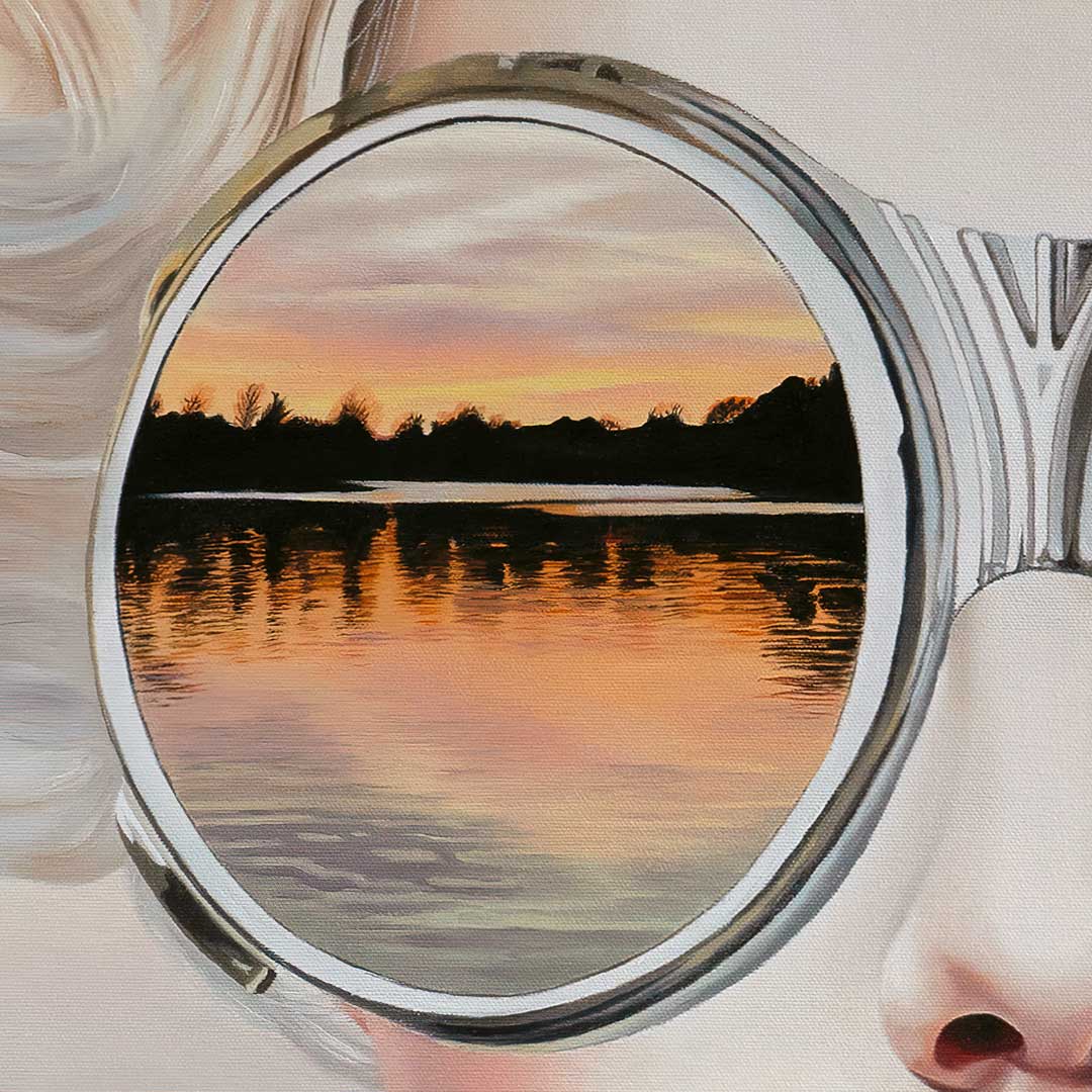 Dawn over a lake reflection painting