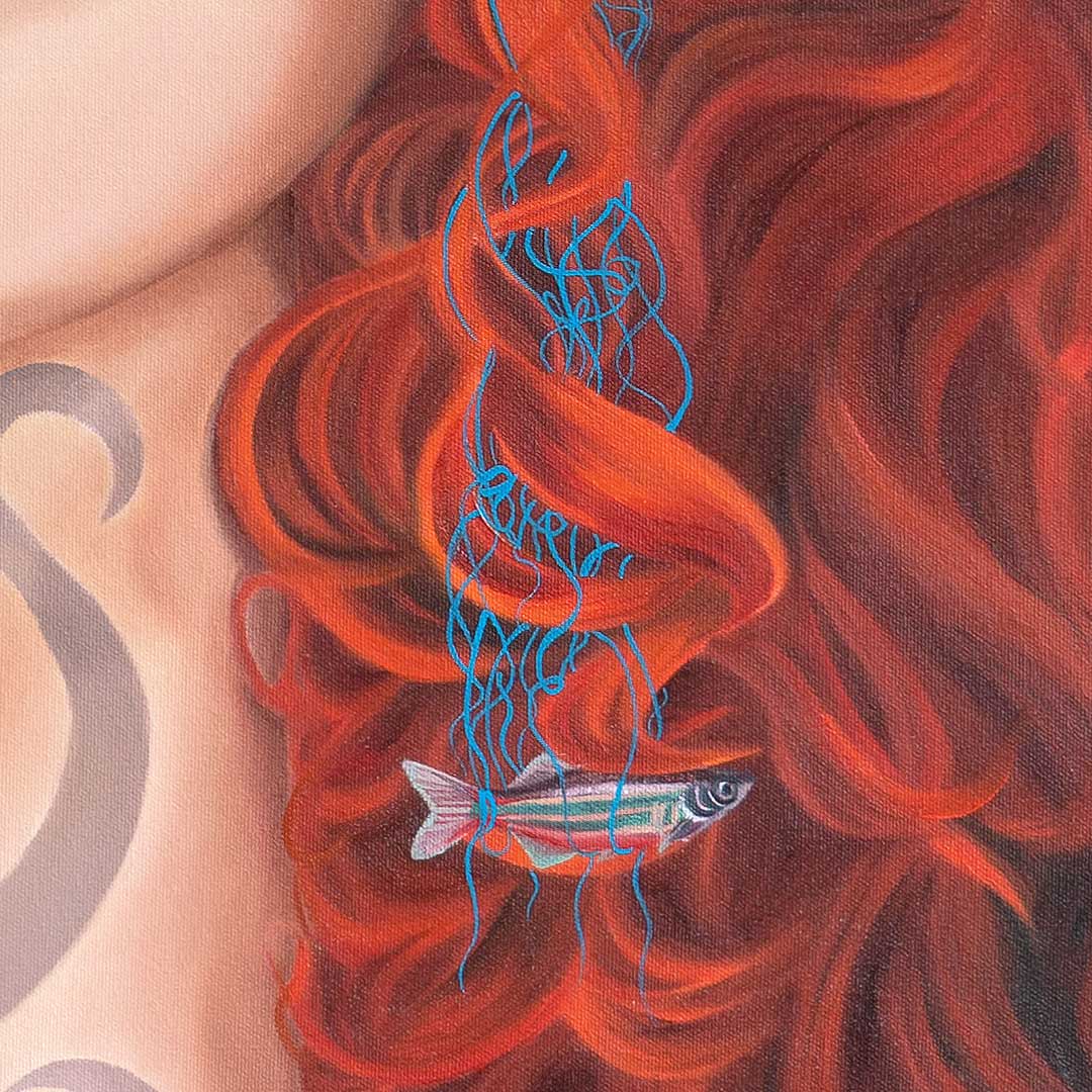 Fish caught in fishing line painting