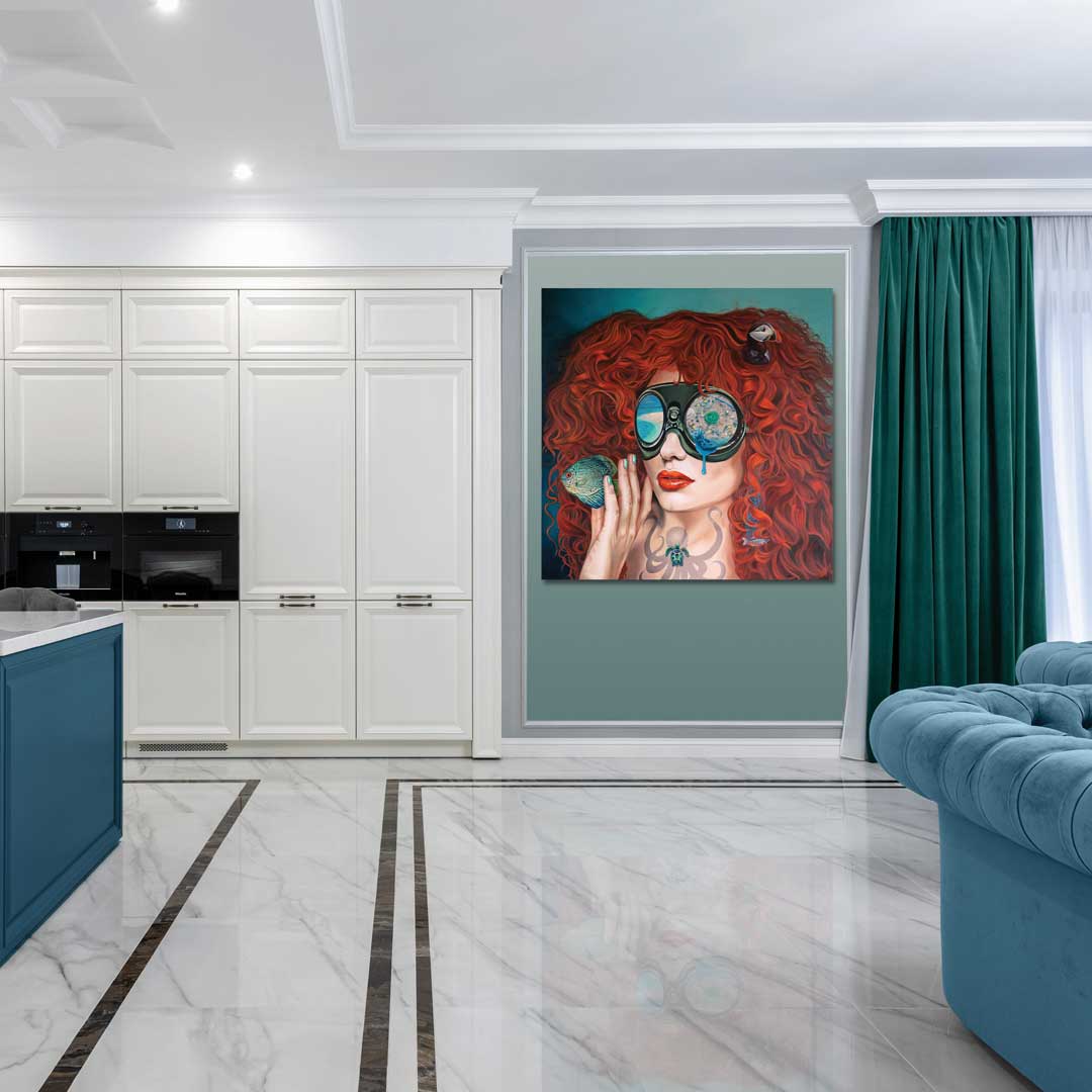 Nurdles painting in an open plan lounge