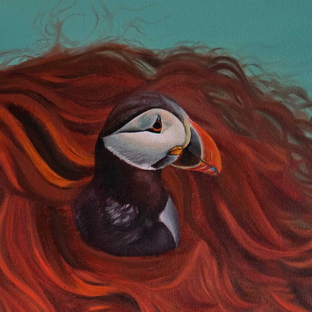 Puffin with Nurdle in its beak painting