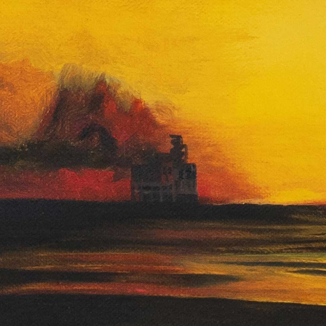 Tower in the distance yellow oil painting