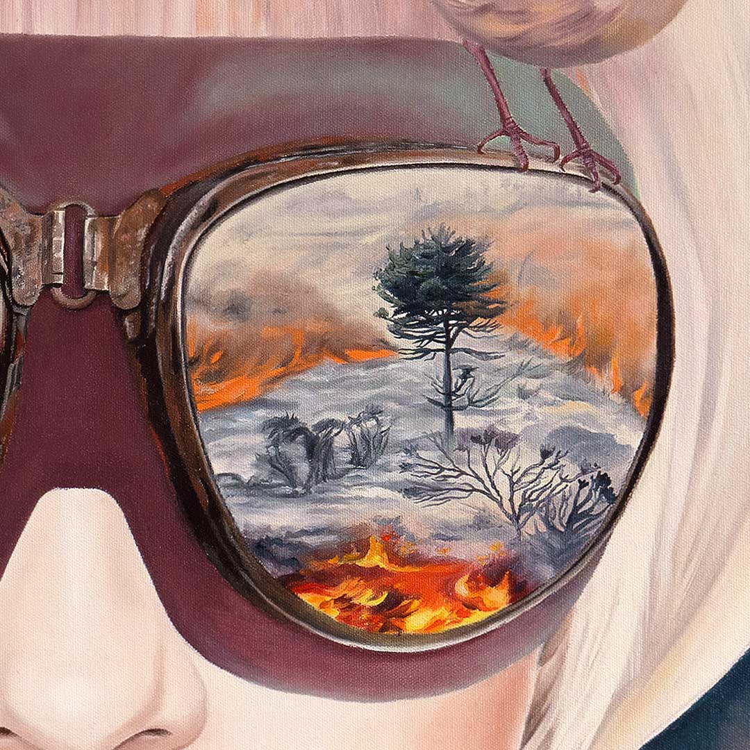 Wildfires detail in goggle reflection painting