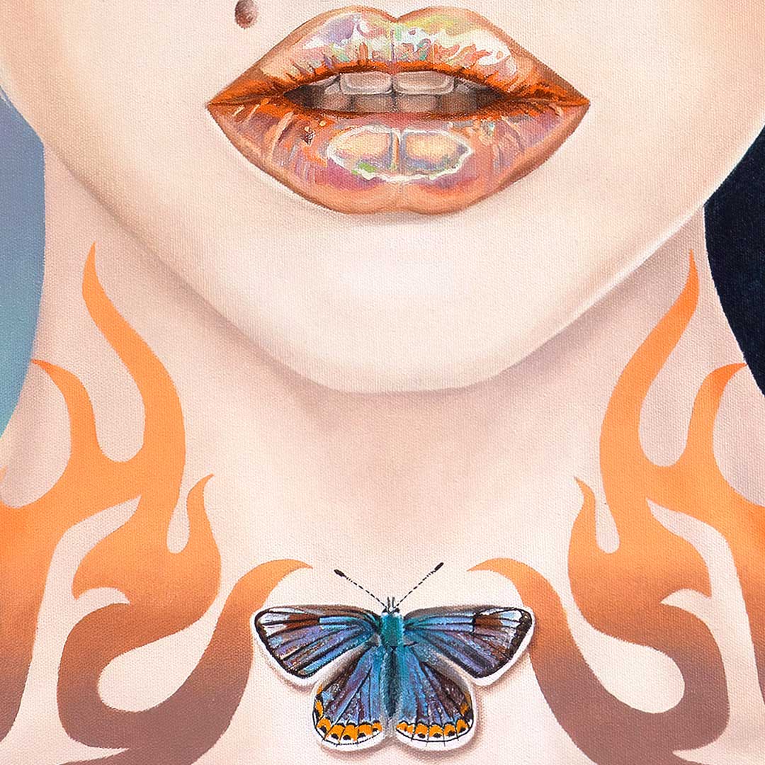 Wildfires holographic lipstick and blue butterfly painting