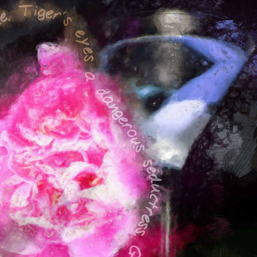 Artistic depiction of a woman with text overlay on a dark background